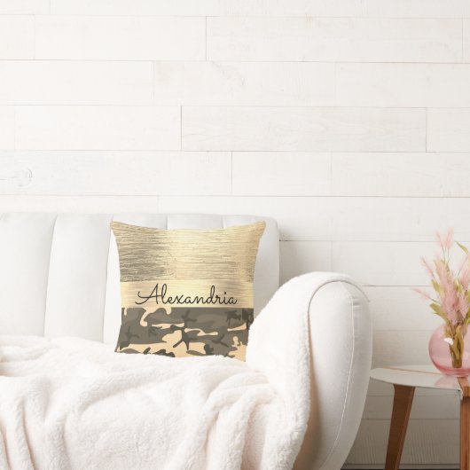 ブラウンアンドタン迷彩柄シメリー金ゴールド クッション (ソファ)