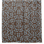 ブラウンアンドブルーリーフプリント/トレンディーホームデコール シャワーカーテン (正面)