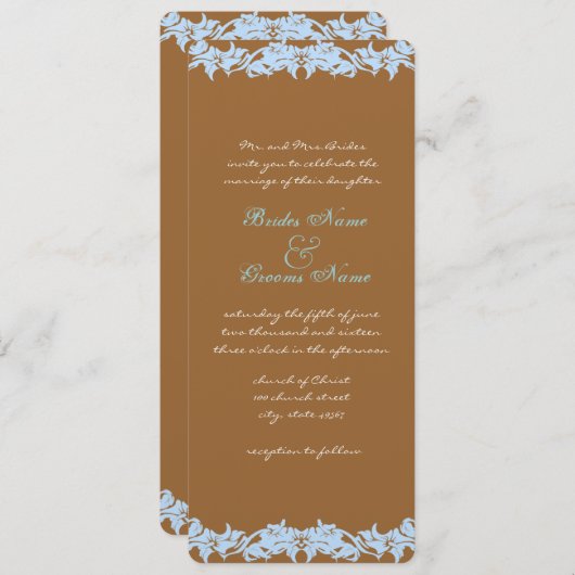 ブラウンアンドブルーヴィンテージフラワー結婚式招待状 招待状 (正面/裏面)