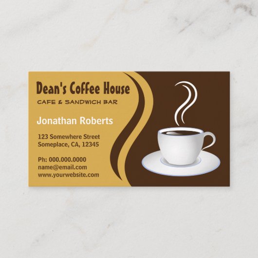 ブラウンアンドベージュウェーブズコーヒーハウスショップカフェ 名刺 (正面)