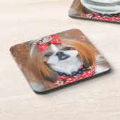 ブラウンアンドホワイトシーズー（犬）ズパピードッグ コースター (左側)