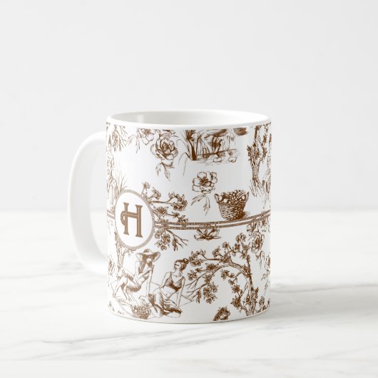 ブラウンアンドホワイトトイレデジュイブライダルシャワーコーヒー コーヒーマグカップ (正面左)