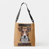 ブラウンアンドホワイトドッグクローズアップアート クロスボディバッグ (裏面)