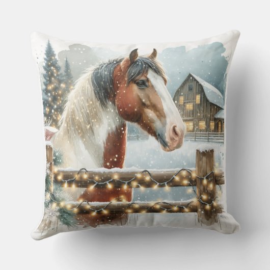 ブラウンアンドホワイトホースフェスティバル素朴クリスマス クッション (裏面)