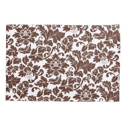 ブラウンアンドホワイトヴィンテージフローラダマスク 枕カバー (裏面)