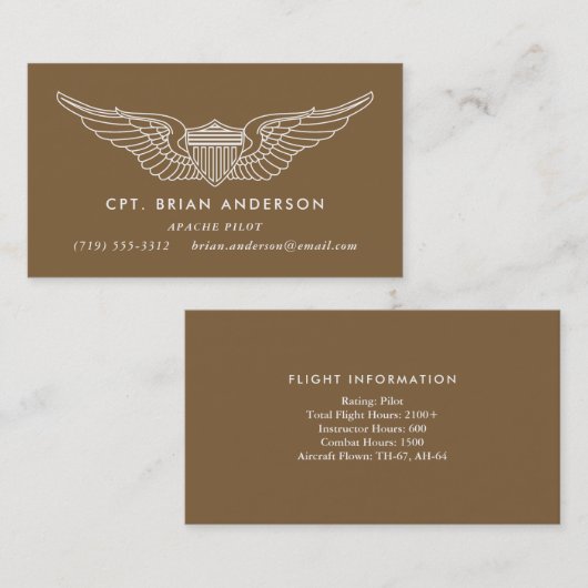 ブラウンアーミーアビエーターパイロットウィングズビジネスカード 名刺 (正面/裏面)