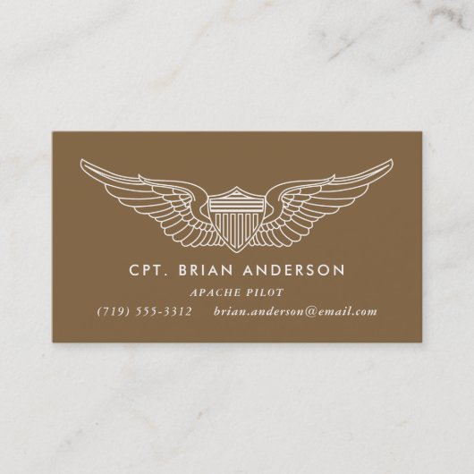 ブラウンアーミーアビエーターパイロットウィングズビジネスカード 名刺 (正面)