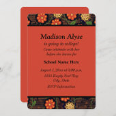 ブラウンイエローオレンジフローラ「オフトゥカレッジ」招待状 招待状 (正面/裏面)