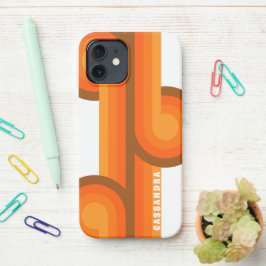 ブラウンイエローオレンジミッドセンチュリーアートパターン iPhone 12ケース