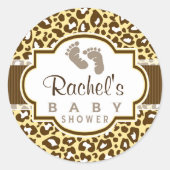 ブラウンイエローヒョウアニマルプリントベビーシャワー ラウンドシール (正面)
