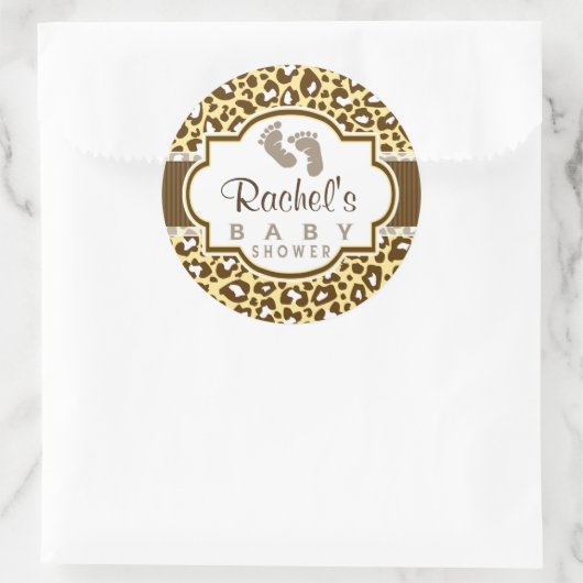 ブラウンイエローヒョウアニマルプリントベビーシャワー ラウンドシール (バッグ)