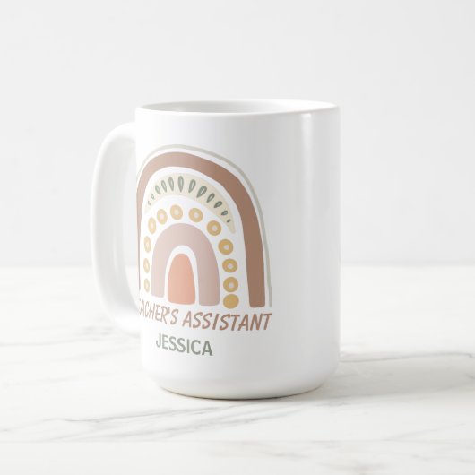 ブラウンイエローボホーレインボー先生のアシスタント名 コーヒーマグカップ (正面左)