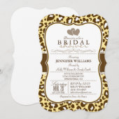 ブラウンイエローレオパードアニマルプリントブライダルシャワー 招待状 (正面/裏面)