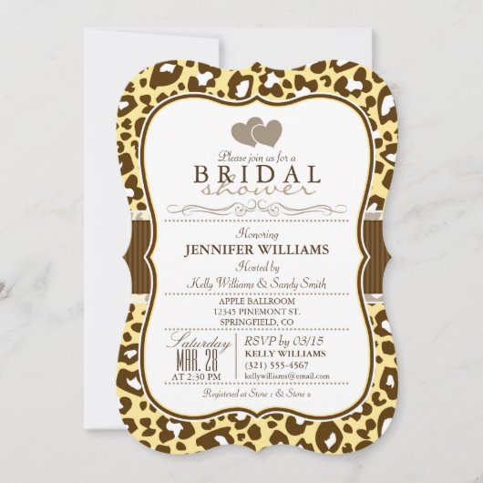 ブラウンイエローレオパードアニマルプリントブライダルシャワー 招待状 (正面)