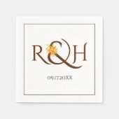 ブラウンイニシャルアンパサンドオレンジバラ秋の結婚式 スタンダードカクテルナプキン (正面)