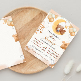 ブラウンイラストレーションベビーシャワー招待状 招待状