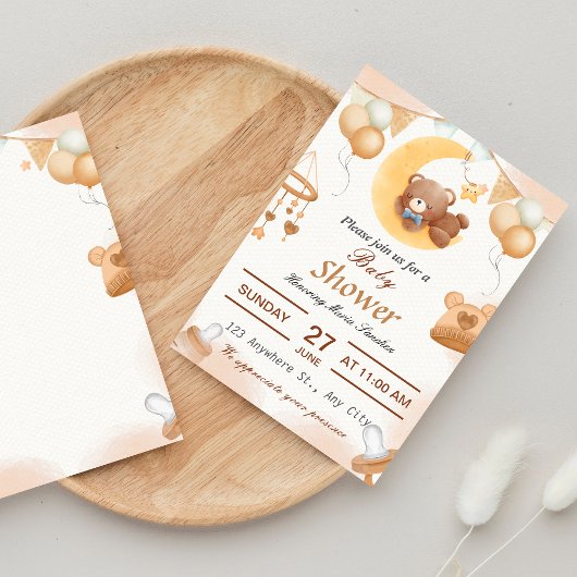 ブラウンイラストレーションベビーシャワー招待状 招待状