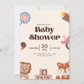 ブラウンイラストレーション赤ちゃんシャワー招待状 招待状 (正面)