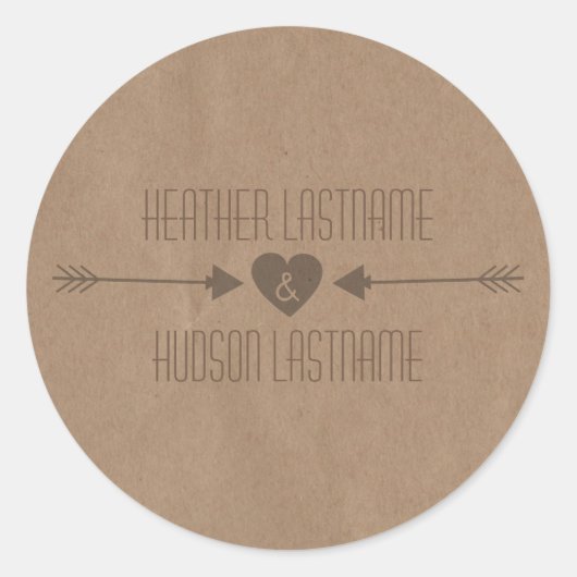 ブラウンインスパイア紙ブラウン矢印の結婚ステッカー ラウンドシール (正面)