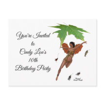 ブラウンウィングス付き可愛い妖精招待状はがき