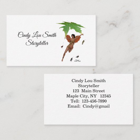 ブラウンウィングズビジネスカードを持つ可愛い妖精 名刺 (正面/裏面)