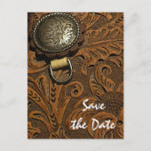 ブラウンウェスタンサドル国結婚式の日付を保存 案内ポストカード (正面)