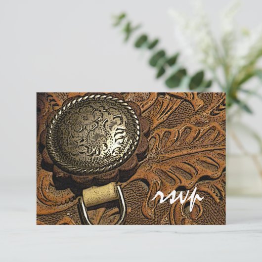 ブラウンウエスタンサドルカントリーウェディングRSVP 出欠カード (スタンド正面)