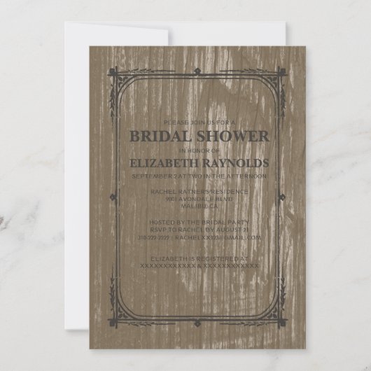 ブラウンウエスタンバーンウッドブライダルシャワー招待状 招待状 (正面)