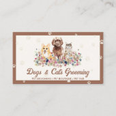 ブラウンウォーターの色の犬の猫の手の印刷ペットシッター 名刺 (正面)