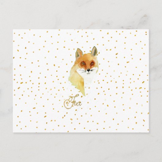 ブラウンウォーターカラーフォックス金ゴールドフェイクグリッタードット ポストカード (正面)