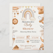 ブラウンウォーター色のイラストレーションベビーシャワー 招待状 (正面/裏面)