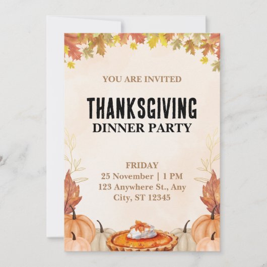 ブラウンウォーター色感謝祭ディナーパーティー 招待状 (正面)
