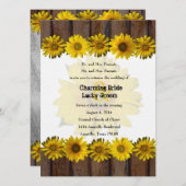 ブラウンウッドイエローヒマワリーのフォトウエディング招待 招待状 (正面/裏面)