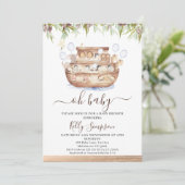 ブラウンウッドオリーブNoah's Ark Boys Baby Shower 招待状 (スタンド正面)