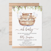 ブラウンウッドオリーブNoah's Ark Boys Baby Shower 招待状 (正面/裏面)