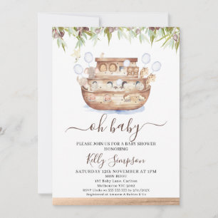 ブラウンウッドオリーブNoah's Ark Boys Baby Shower 招待状