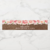ブラウンウッドピンク水彩フラワーズブライダルシャワー ペットボトルラベル (シングルラベル)