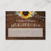 ブラウンウッドライトサンフラワーディスプレイブライダルシャワー エンクロージャーカード (裏面)