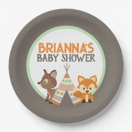 ブラウンウッドランドカンパーテエペキツネベビーシャワー ペーパープレート