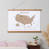 ブラウンウッドランドナショナルパークマップ子供部屋デコール 吊り下げ型タペストリー (寝室)