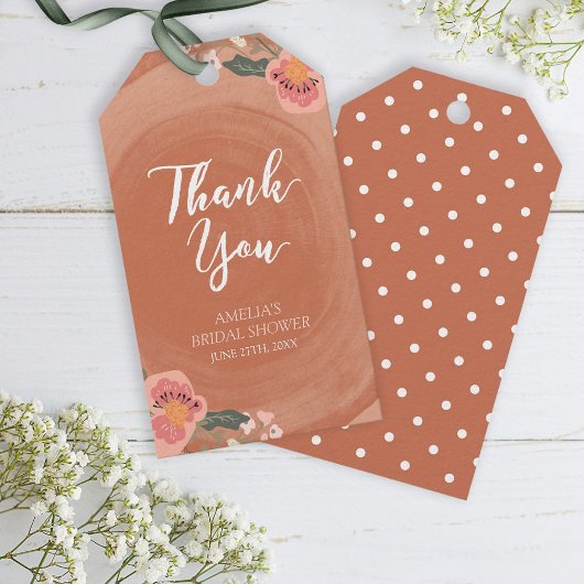 ブラウンウッド素朴フローラブライダルシャワーありがとう ギフトタグ