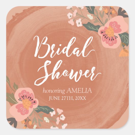 ブラウンウッド素朴フローラブライダルシャワースクエア スクエアシール (正面)
