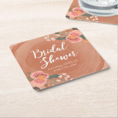 ブラウンウッド素朴フローラブライダルシャワースクエア スクエアペーパーコースター (アングル)