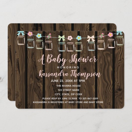 ブラウンウッド素朴メイスンジャベビーシャワー招待状 招待状 (正面/裏面)