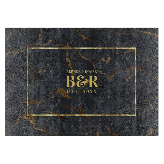 ブラウンウッド結婚ズモノグラムタイポグラフィデザイン カッティングボード (正面)