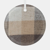 ブラウンウー市松模様にル:タータンチェックテクスチャ ガラスオーナメント (正面)