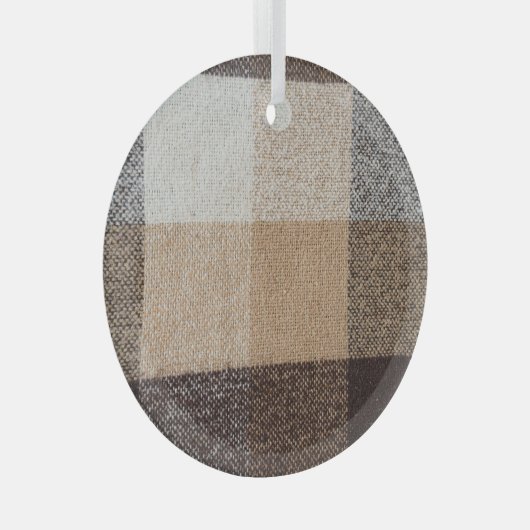 ブラウンウー市松模様にル:タータンチェックテクスチャ ガラスオーナメント (正面右)