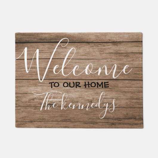 ブラウンウ素朴ッドファームハウスウェルカム ドアマット (正面)