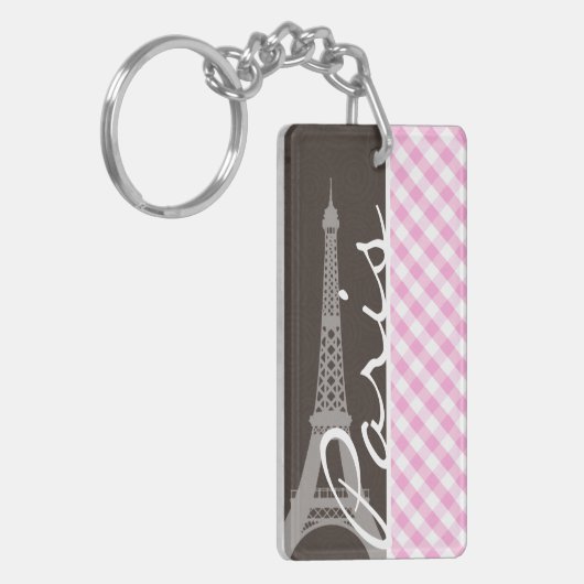 ブラウンエッフェル塔及びピンクの格子縞 キーホルダー (正面左)