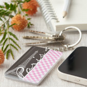 ブラウンエッフェル塔及びピンクの格子縞 キーホルダー (正面右)